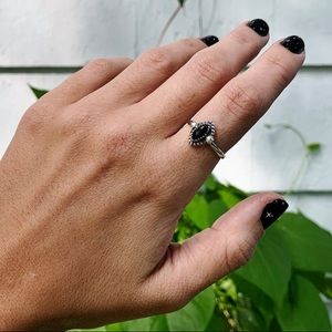 Handmade Dainty Silver Onyx Ring - Size 4